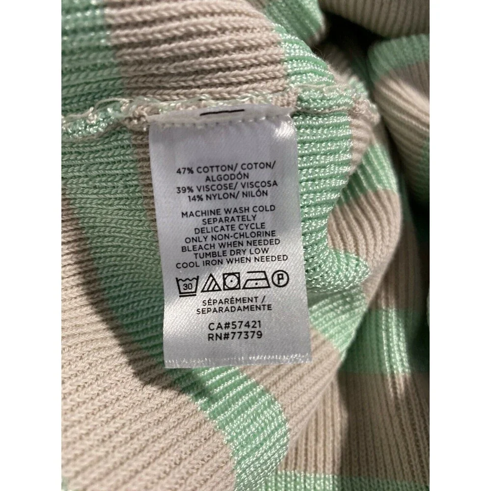NWT‎ Ann Taylor Sweater XL Mint Green Beige Stripe Long Sl Side Slits Ribbed